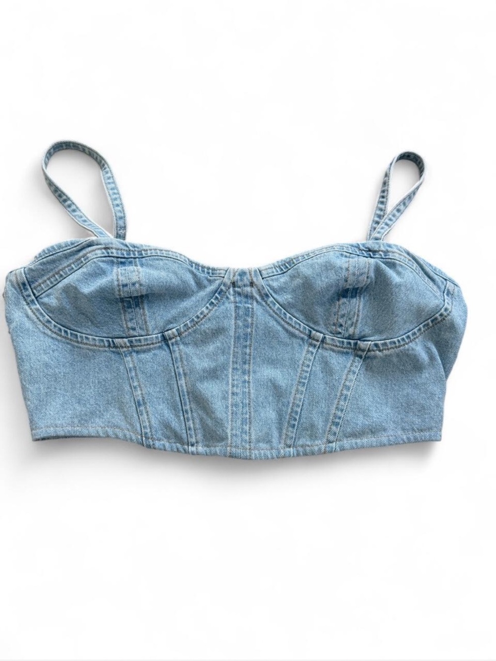 Zara Light Wash Denim Corset Bustier Crop Top Size L